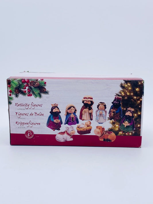 Krippenfiguren 9 teilig Nativity figures handdekoriert