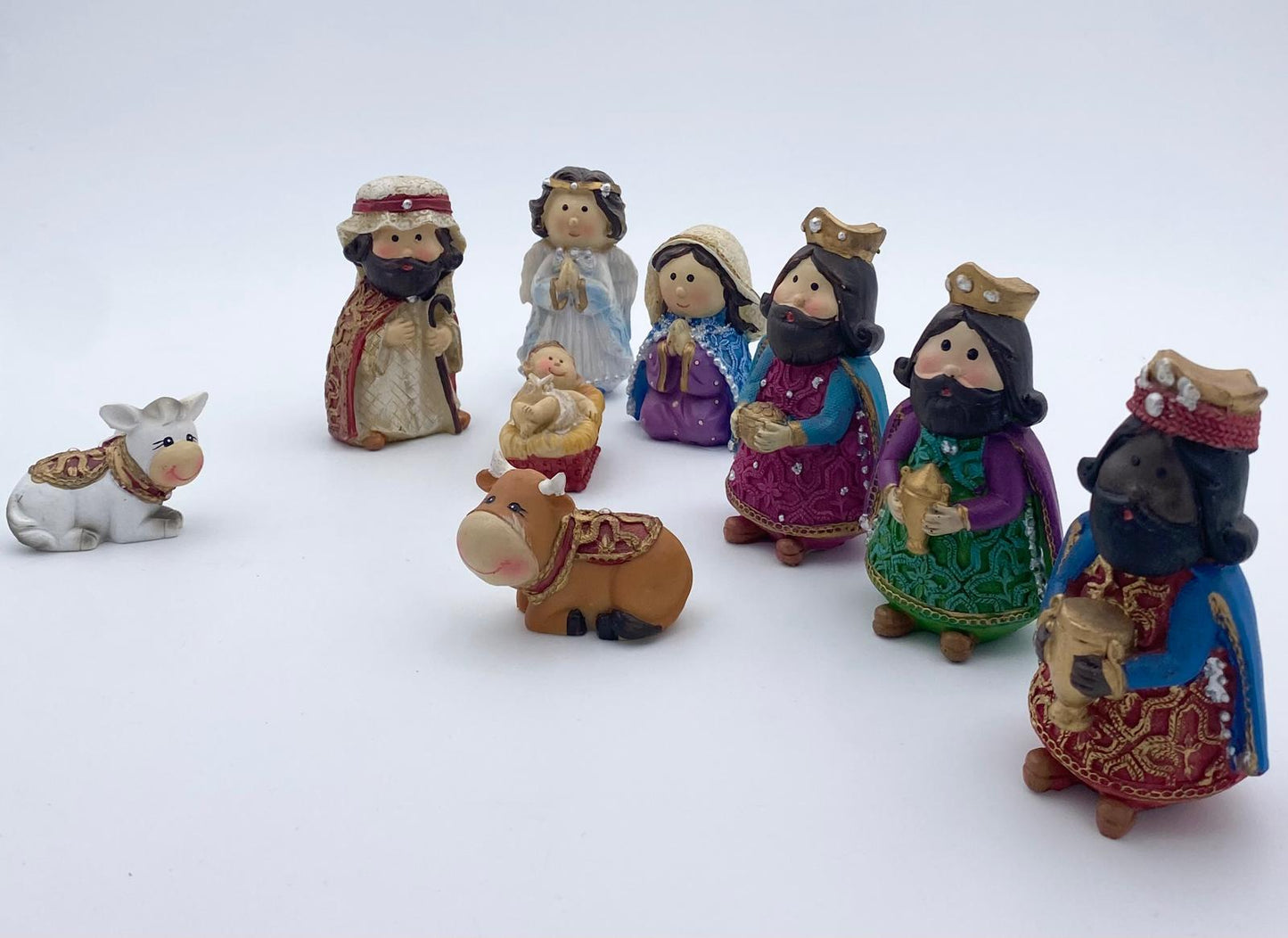 Krippenfiguren 9 teilig Nativity figures handdekoriert